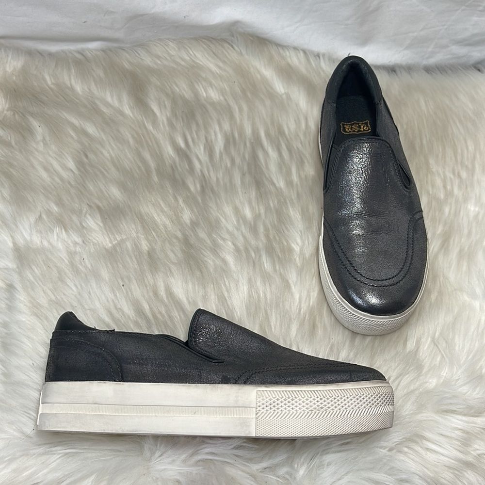 Ash Jungle Pewter Leather Platform Slip On Sneakers Sz 39/8